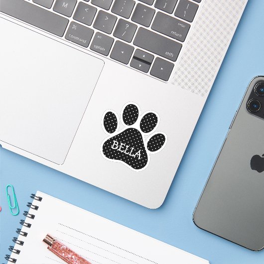 Zwart-wit stippenpatroon met naam sticker (Laptop met iPhone)