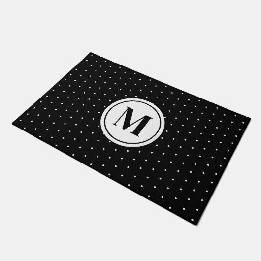 Zwart-wit Stippenpatroon Monogram Deurmat (Schuin)