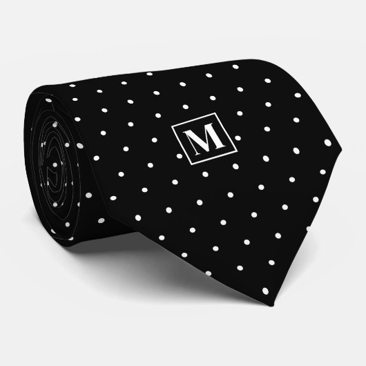 Zwart-wit Stippenpatroon Monogram Stropdas (Opgerold)
