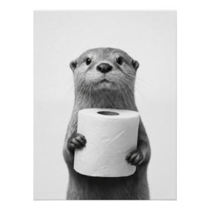 Zwart&Wit Stoïci Otter Houdt Toilet Papierrol Vast Perfect Poster