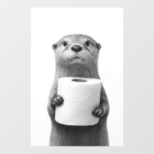 Zwart&Wit Stoïci Otter Houdt Toilet Papierrol Vast Raamsticker