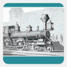 Zwart-wit  Stoomtrein Illustratie Vierkante Sticker