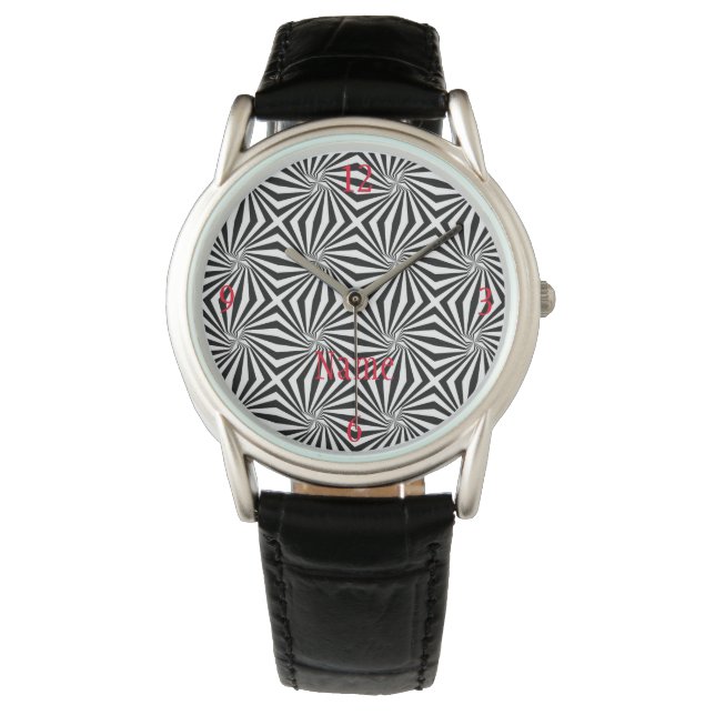 Zwart wit stralend patroon Thunder_Cove Horloge (Voorkant)