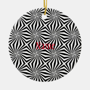 Zwart-wit stralend patroon Thunder_Cove Keramisch Ornament