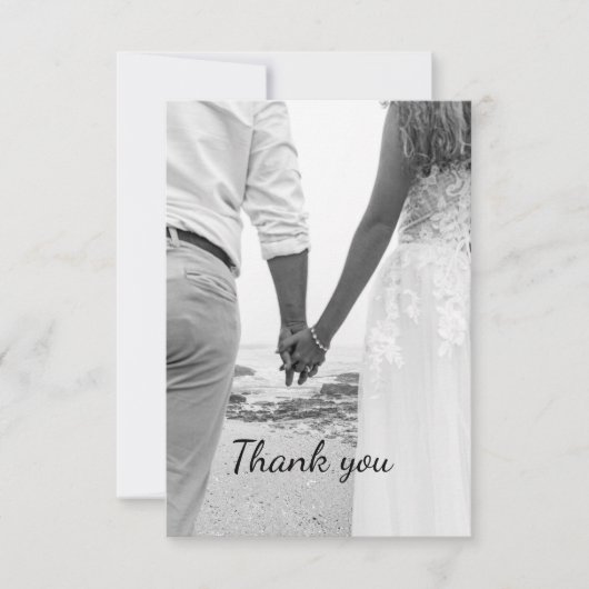 Zwart-wit strand bruiloft bedankt (Voorkant)