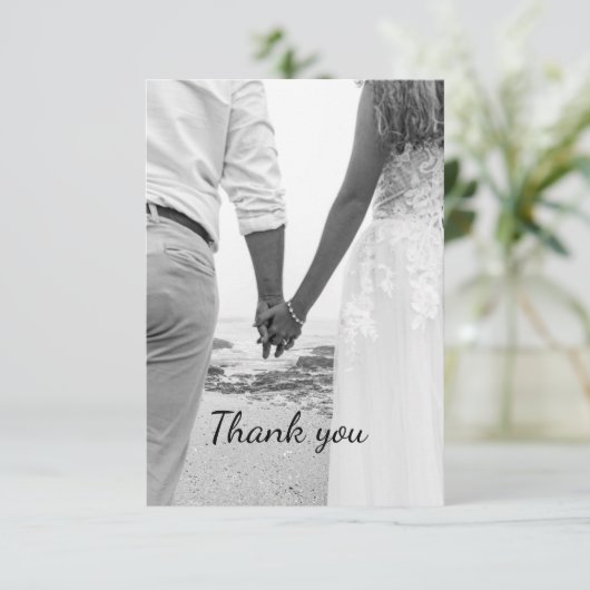 Zwart-wit strand bruiloft bedankt (Staand voorkant)
