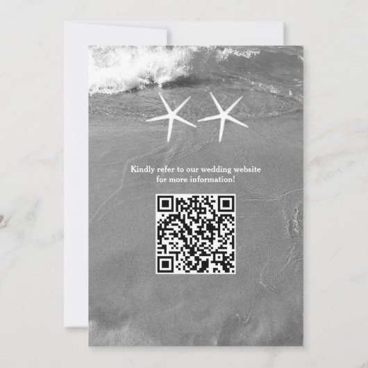 Zwart wit strand foto zeester QR code bruiloft Kaart (Achterkant)