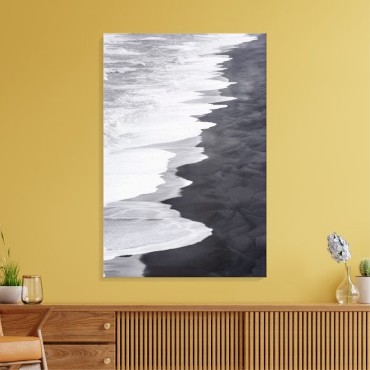 Zwart-wit strand schilderachtig canvas afdruk (Insitu (Woonkamer))