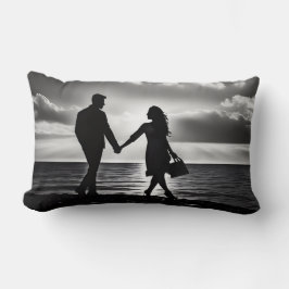 Zwart & Wit Strand Walk Silhouet: Tijdloze Liefde Kussen