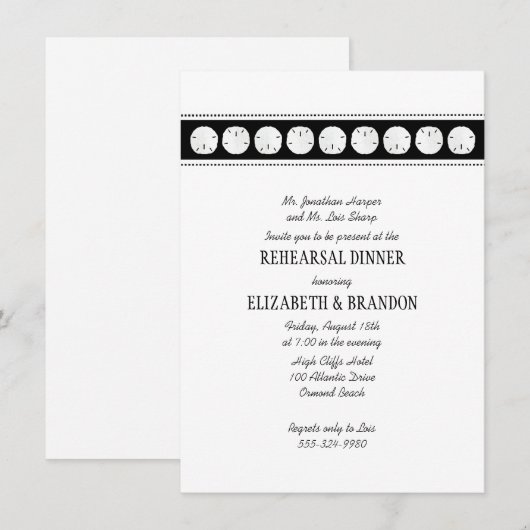 Zwart wit strand Zandband Dollar repetitie Dinner Kaart (Voorkant / Achterkant)