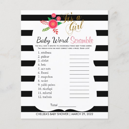 Zwart-wit streep - babymeisje - gekrambel flyer (Voorkant)