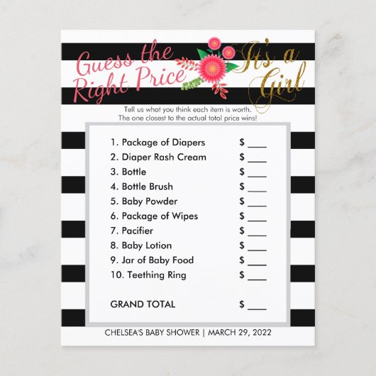 Zwart-wit streep - babymeisje - Prijs rechts Flyer (Voorkant)