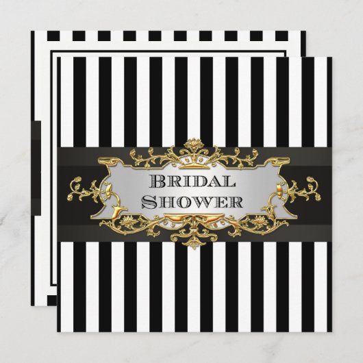 Zwart wit streep bruids douche uitnodiging (Voorkant / Achterkant)