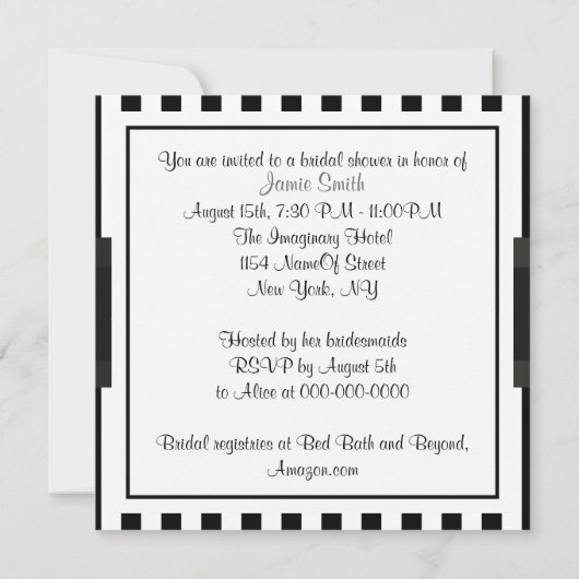 Zwart wit streep bruids douche uitnodiging (Achterkant)