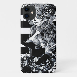 Zwart & Wit Streep Dag van de Doden Suiker Schedel Case-Mate iPhone Case