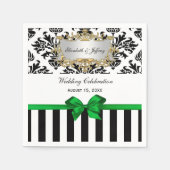 Zwart Wit Streep Damask Emerald Green Ribbon Servetten (Voorkant)