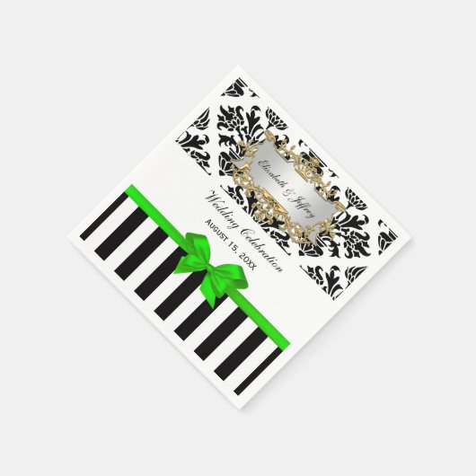 Zwart Wit Streep Damask Lime Green Ribbon Servetten (Hoek)