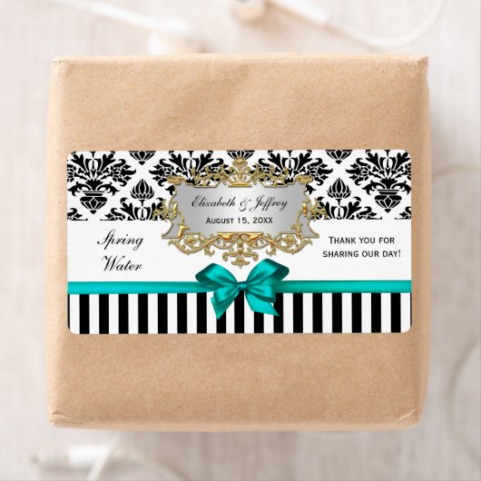 Zwart Wit Streep Damast Blauwgroen Waterlabel Etiket (Insitu)