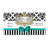 Zwart Wit Streep Damast Blauwgroen Waterlabel Etiket (Voorkant)