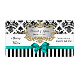 Zwart Wit Streep Damast Blauwgroen Waterlabel Etiket