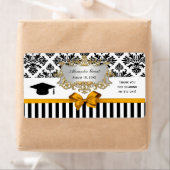 Zwart wit streep Damast Goldenrod Water Label Afst (Insitu)