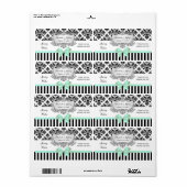 Zwart Wit Streep Damast Mint Water Label Zilver (Full Sheet)