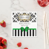 Zwart Wit Streep Damast Smaragdgroene Lint Servetten (Insitu)
