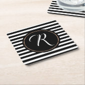 Zwart-wit streep en monogram papier Onderzetters (Schuin)