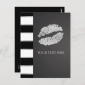 Zwart Wit Streep Faux Zilver Shimmer Lips Event Briefkaart (Voorkant / Achterkant)