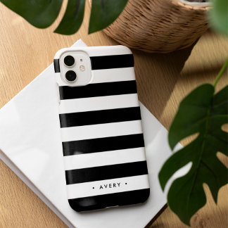 Zwart-wit streep gepersonaliseerd iPhone 16 hoesje