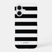 Zwart-wit streep gepersonaliseerd iPhone 16 hoesje (Achterkant)