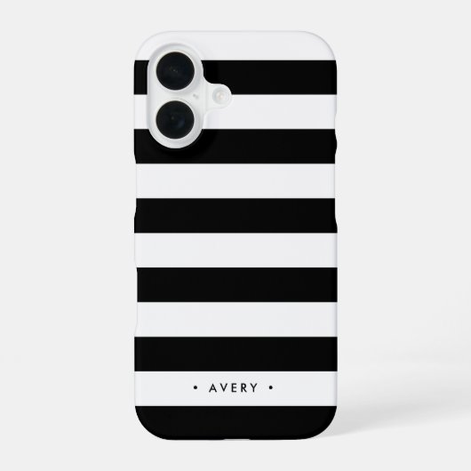 Zwart-wit streep gepersonaliseerd iPhone 16 hoesje (Achterkant)