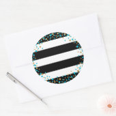 Zwart Wit Streep Goud Glitter Turquoise Sprinkle Ronde Sticker (Envelop)