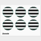 Zwart Wit Streep Goud Glitter Turquoise Sprinkle Ronde Sticker (Vel)