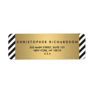 Zwart Wit Streep Goud Minimalistisch Modern Etiket