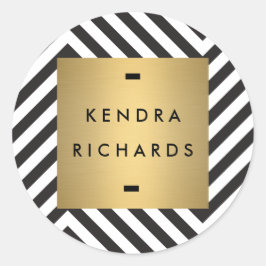 Zwart Wit Streep Goud Minimalistisch Modern Ronde Sticker