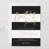 Zwart Wit Streep Goud Verjaardag Kaart (Voorkant)