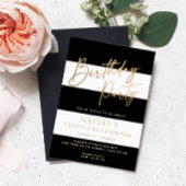 Zwart Wit Streep Goud Verjaardag Kaart