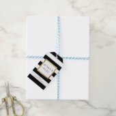 Zwart-wit streep "Joyeux Noël" Kerstvakantie Cadeaulabel (Met Touw)