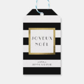 Zwart-wit streep "Joyeux Noël" Kerstvakantie Cadeaulabel (Achterkant)