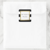 Zwart-wit streep "Joyeux Noël" Kerstvakantie Vierkante Sticker (Tas)