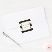 Zwart-wit streep "Joyeux Noël" Kerstvakantie Vierkante Sticker (Envelop)