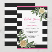 Zwart Wit Streep Lemon Roze Vrijgezellenfeest Kaart (Voorkant / Achterkant)