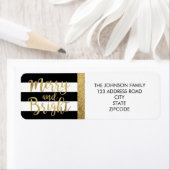 Zwart-wit streep "Merry & Bright" Xmas Adres Etiket (Insitu)