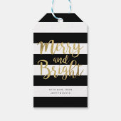 Zwart & Wit Streep "Merry & Bright" Xmas Cadeaulabel (Voorkant)