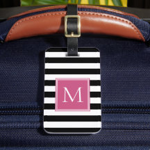 Zwart & Wit Streep met Hot Roze Monogram