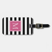 Zwart & Wit Streep met Hot Roze Monogram Bagagelabel (Voorkant horizontaal)