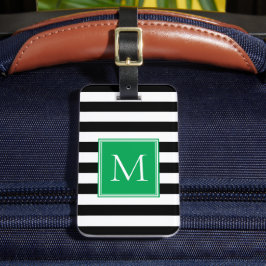 Zwart & Wit Streep met Kelly Groen Monogram Bagagelabel