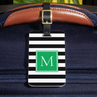 Zwart & Wit Streep met Kelly Groen Monogram Bagagelabel