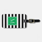 Zwart & Wit Streep met Kelly Groen Monogram Bagagelabel (Voorkant horizontaal)